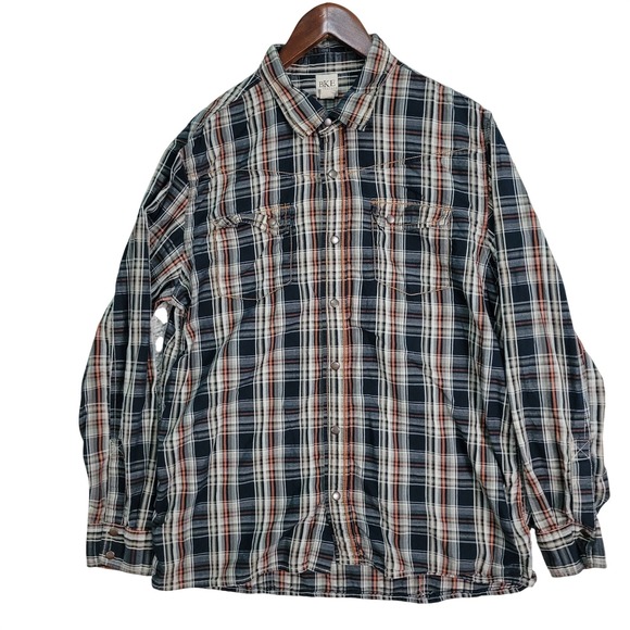 Buckle Other - BKE Buckle Shirt Men's XL Brown Plaid Western Pearl Snap Long Sleeve Contour EUC